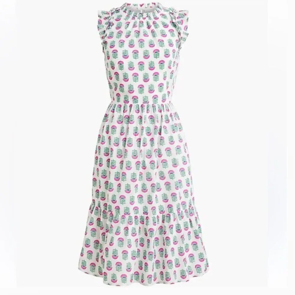 J. Crew Factory CA214 Dress Ruffle Sleeves Floral  size 0 NWT